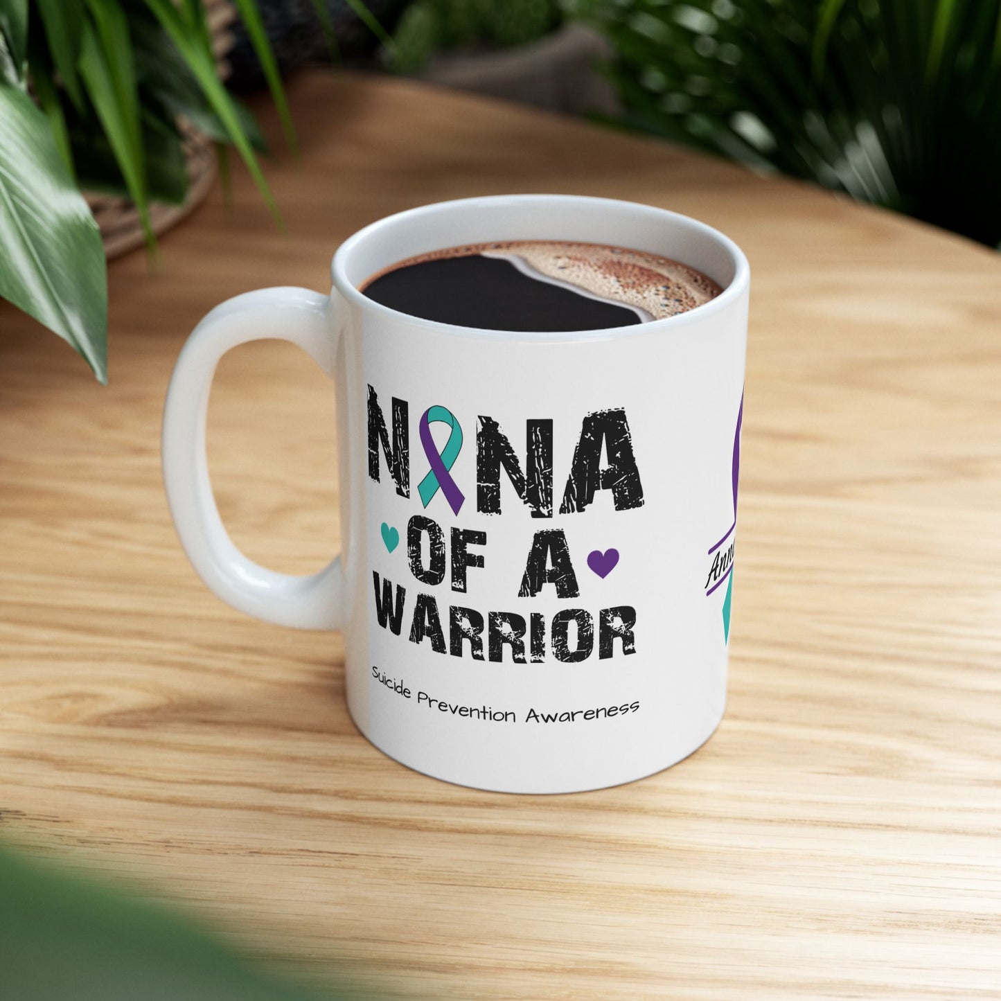 Nana of a Warrior - Personalized Suicide Prevention Awareness Gift, Empowerment and Resilience Ceramic Mug, Support for Survivors