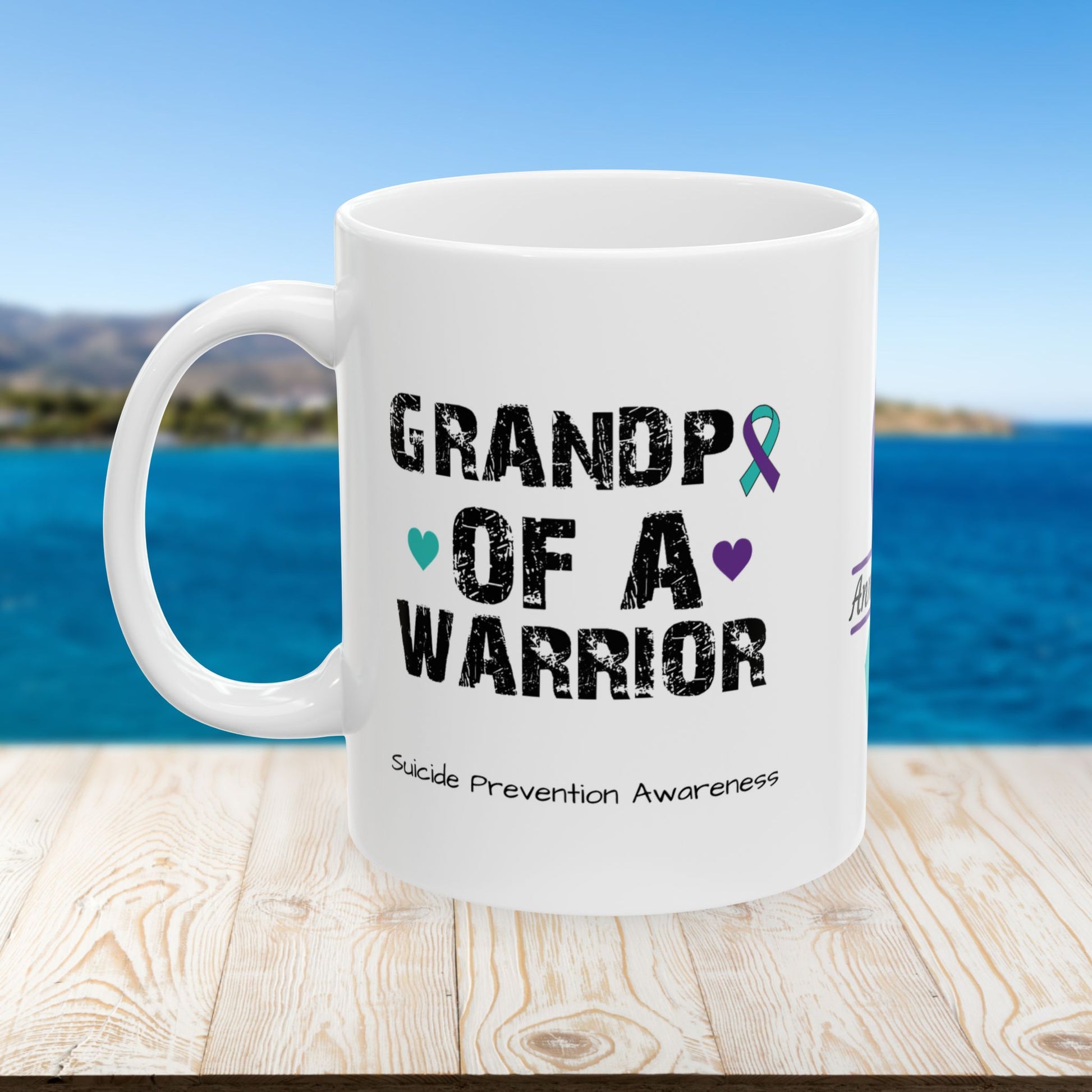 Grandpa of a Warrior - Personalized Suicide Prevention Awareness Gift, Empowerment and Resilience Ceramic Mug, Support for Survivors