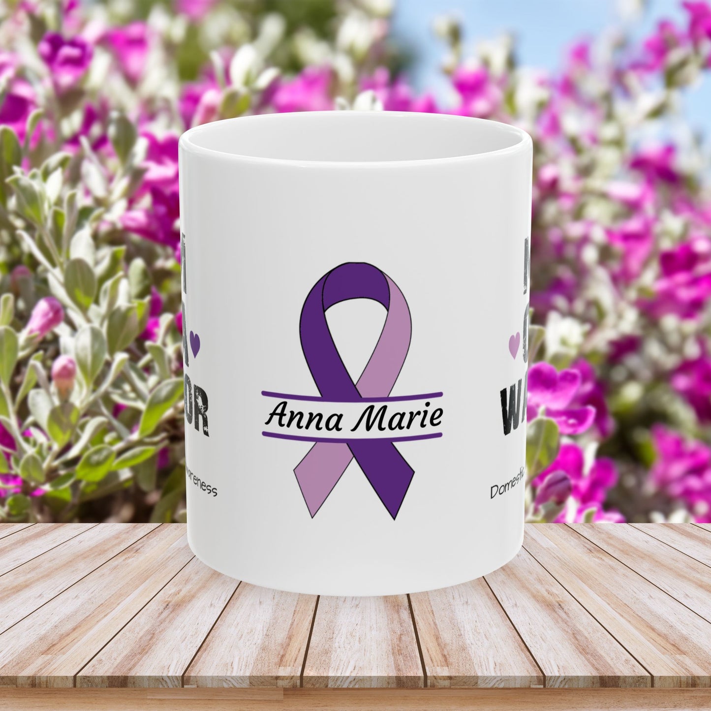 Mom of a Warrior - Personalized Domestic Violence Awareness Gift, Empowerment and Resilience Ceramic Mug, Support for Survivors