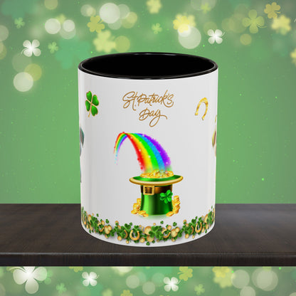 Gaelic Gratitude Puppy: St. Patrick's Day Two-Tone Coffee Mug - Festive Ceramic Mug for Positivity & Mindfulness