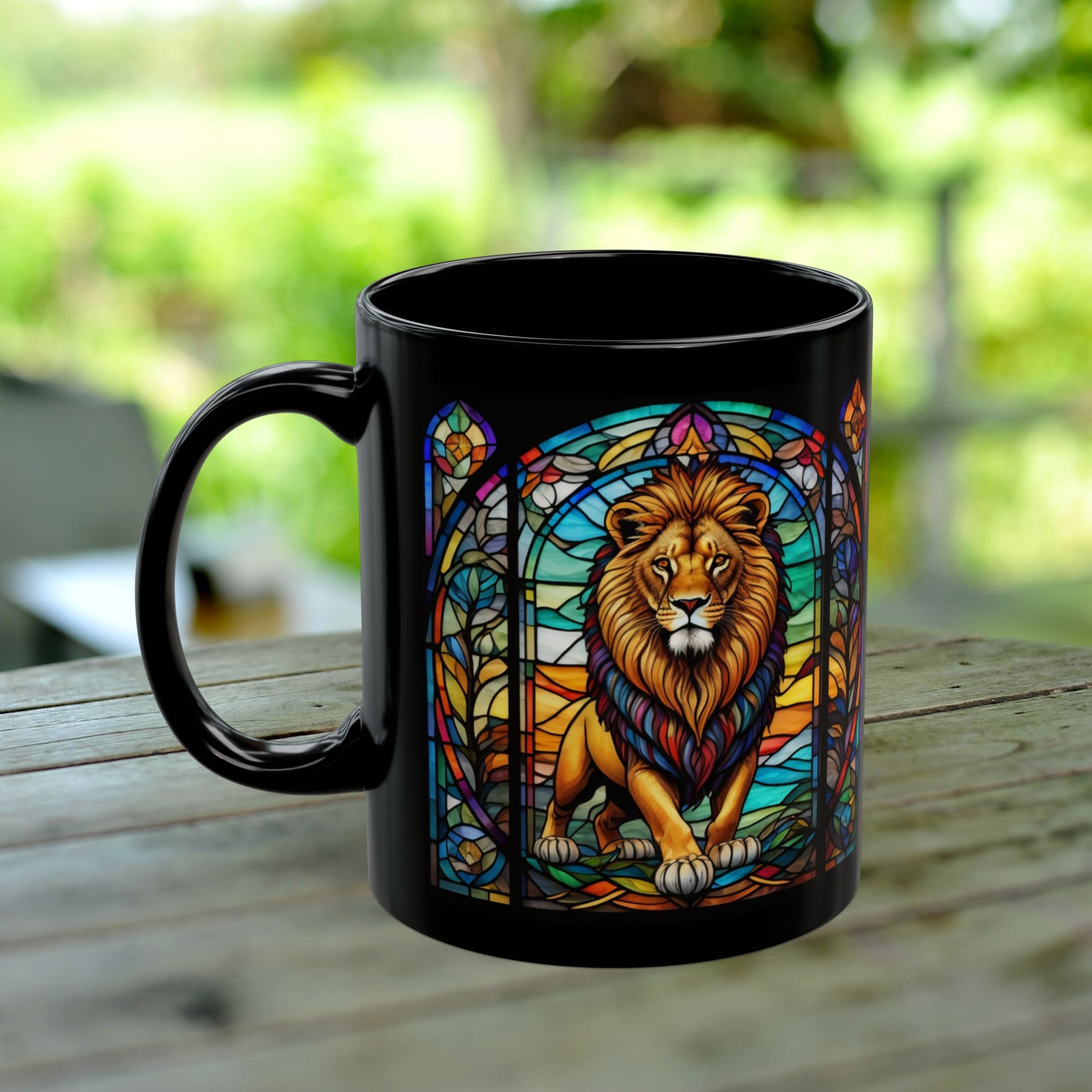 Lion Personalized Mug, Stained Glass Zoo Animal Design, Unique Ceramic Gift for Wildlife Lovers, Coffee, Tea, & Hot Chocolate Cup