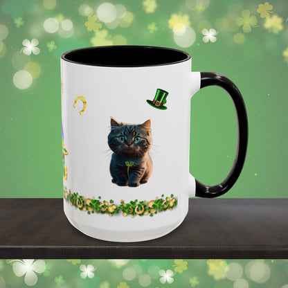 Lucky Labyrinth of Little Paws: St. Patrick's Day Two-Tone Coffee Mug - Festive Ceramic Mug for Positivity & Mindfulness