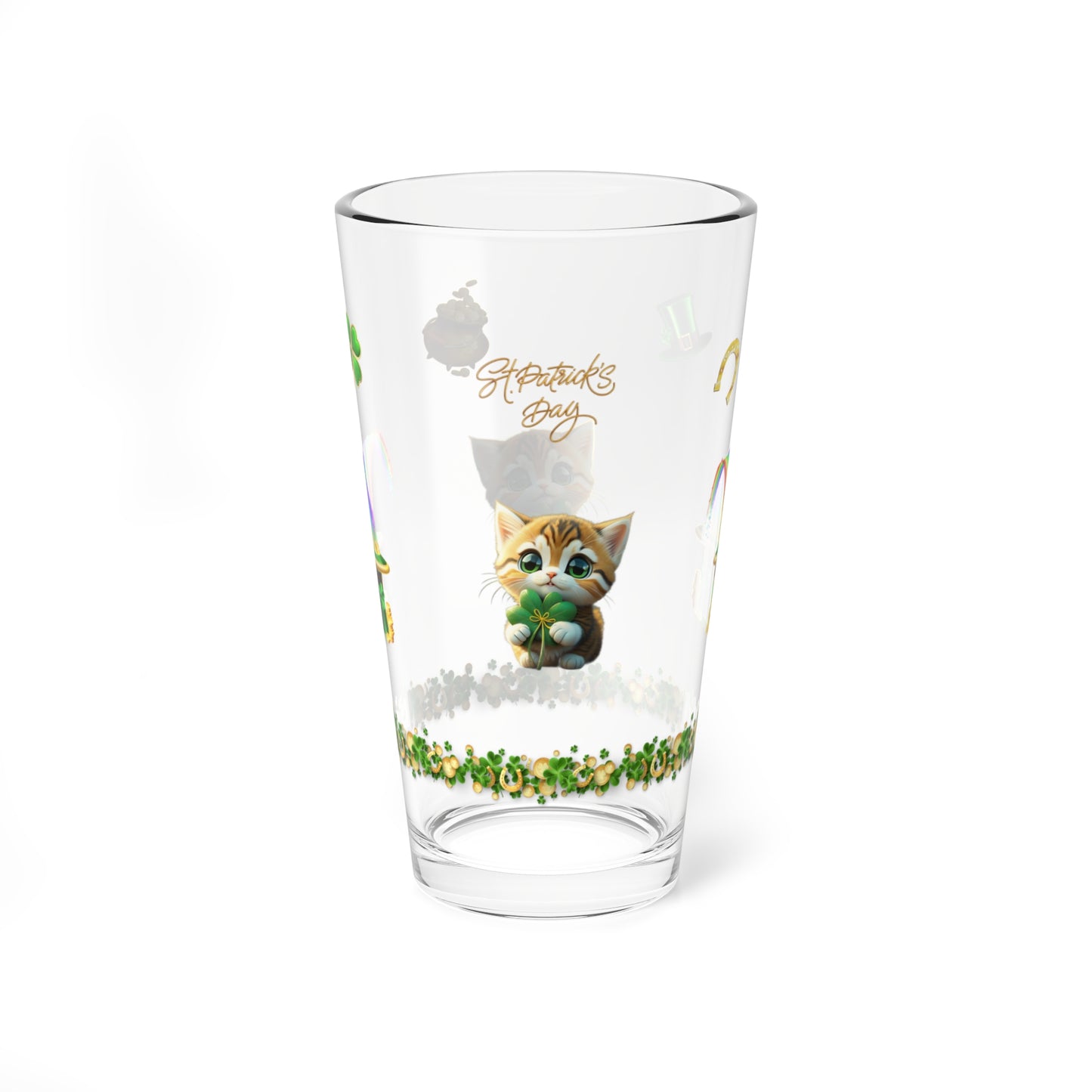 Tranquil Treasures with Tiny Whiskers - St. Patrick's Day Pint Glass, 16oz