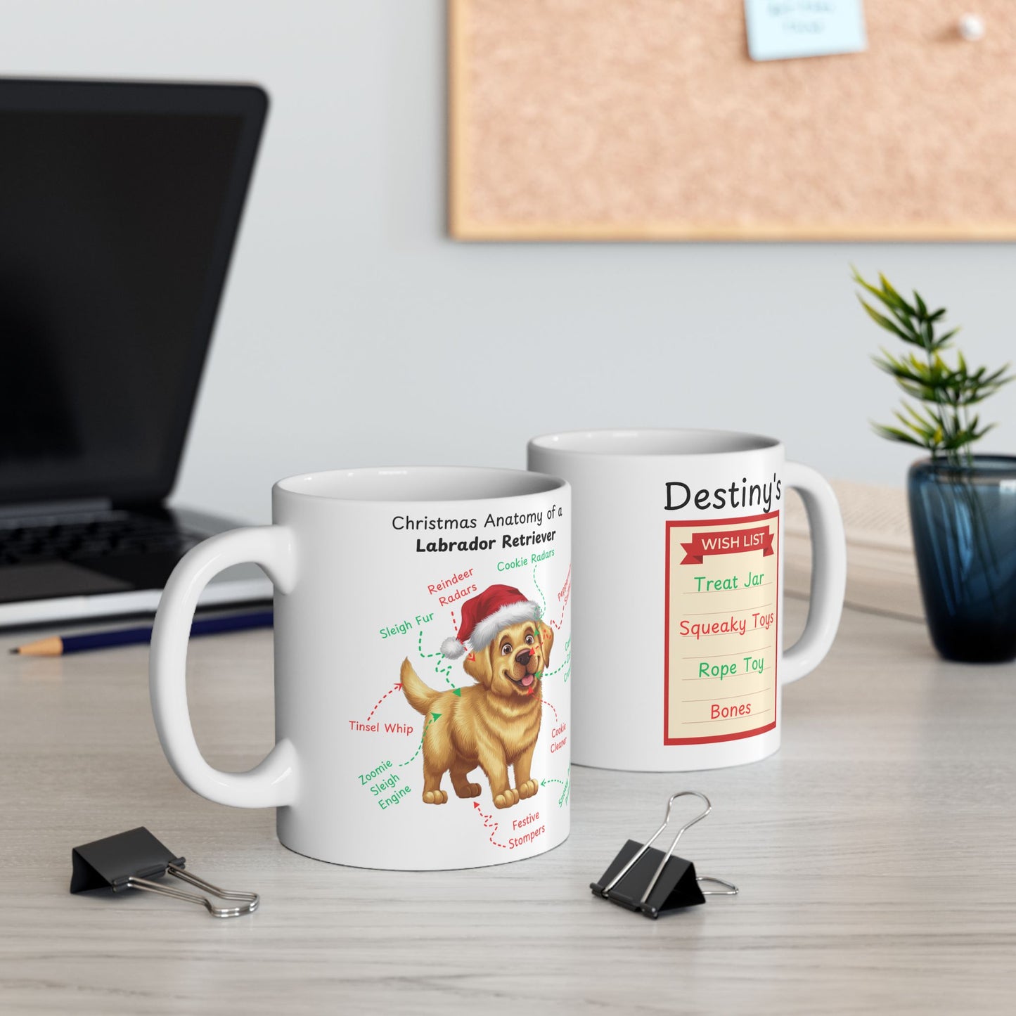 Labrador Retriever (Yellow) Personalized Christmas Dog Anatomy Mug, Funny Holiday Gift for Dog Lovers, Festive Dog Breed Coffee Cup