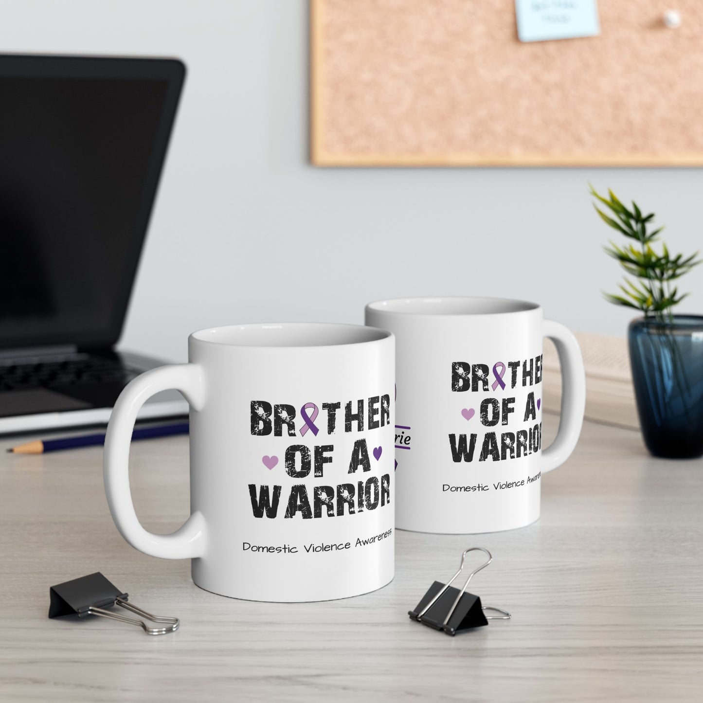 Brother of a Warrior - Personalized Domestic Violence Awareness Gift, Empowerment and Resilience Ceramic Mug, Support for Survivors