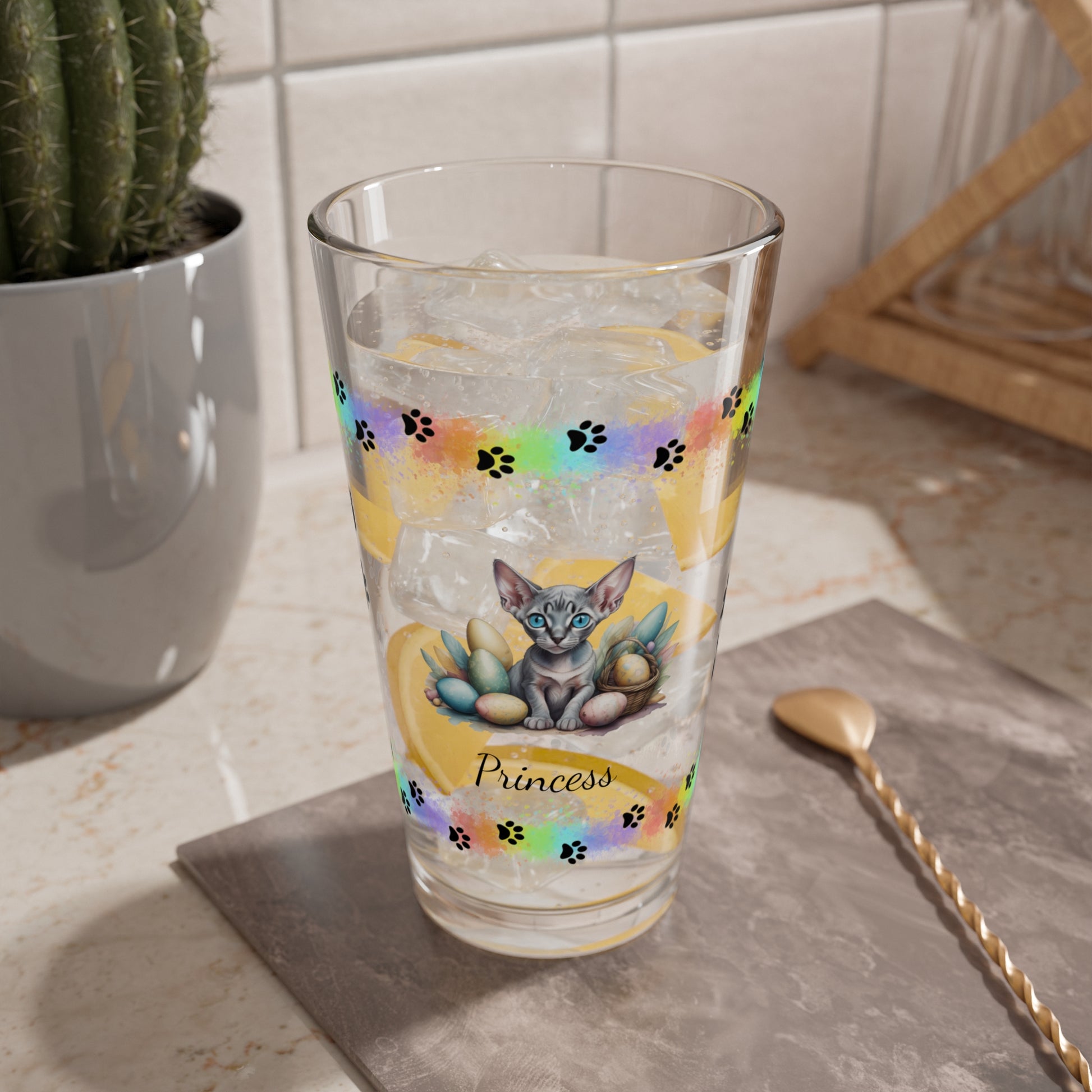 Sphynx Easter Kitten 16oz Pint Glass - Personalized Cat-Themed Gift, Mental Health Drinkware, Holiday Décor & Easter Celebration