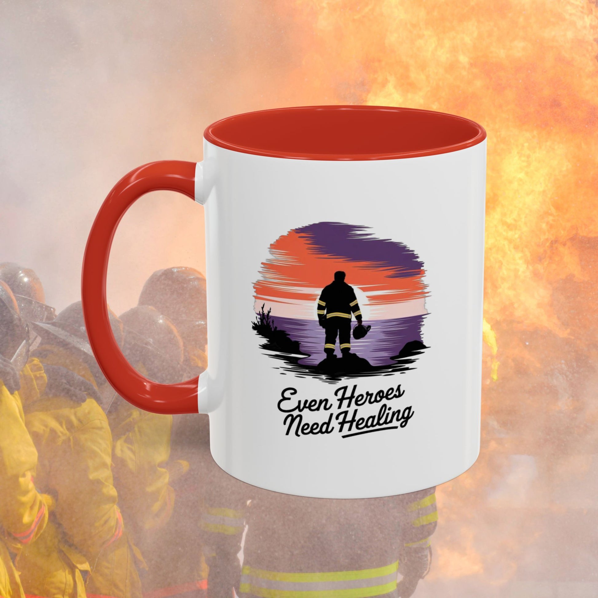 Even Heroes Need Healing, Firefighter - Mental Health Awareness for Firefighters, Accent Coffee Mug (11, 15oz)