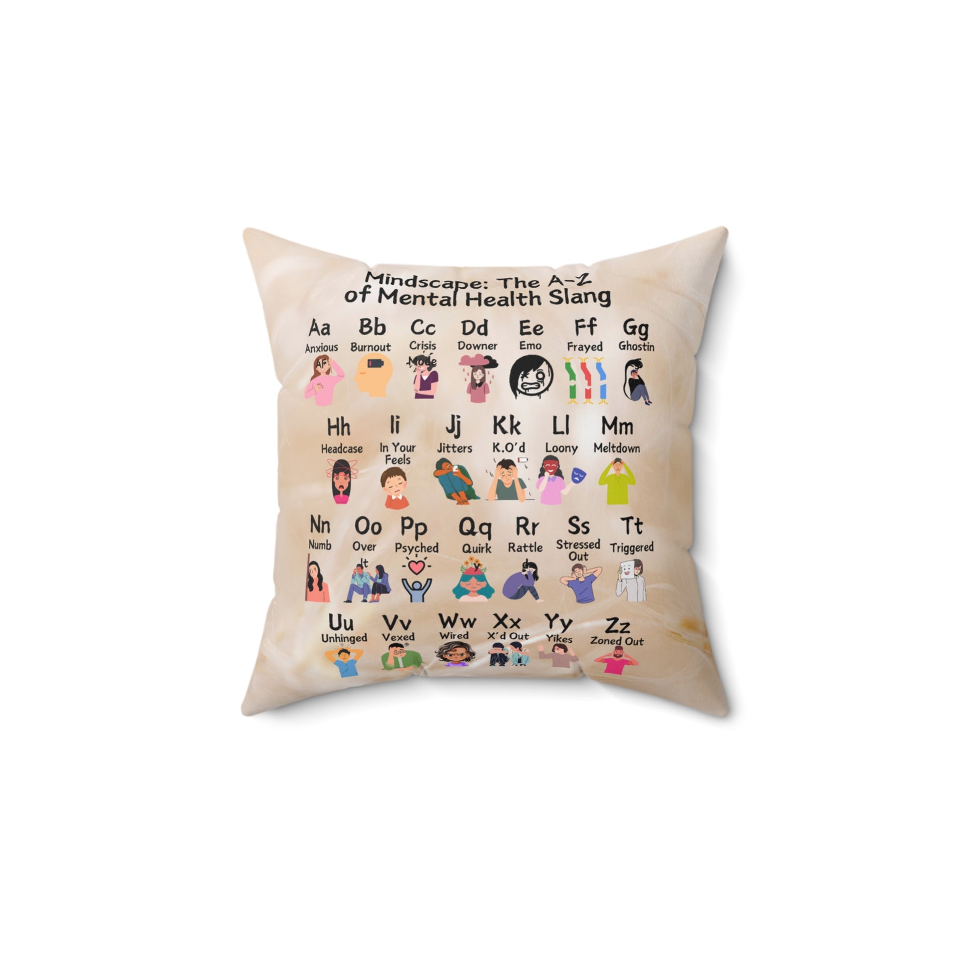 Mindscape: The A-Z of Mental Health Slang Spun Polyester Square Pillow