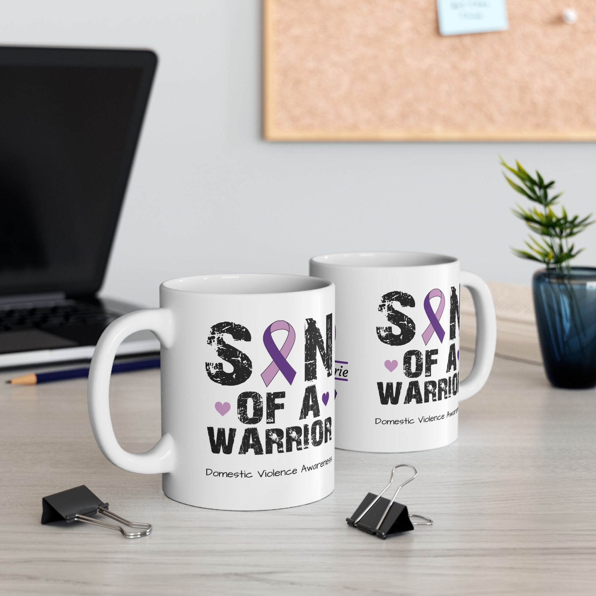 Son of a Warrior - Personalized Domestic Violence Awareness Gift, Empowerment and Resilience Ceramic Mug, Support for Survivors