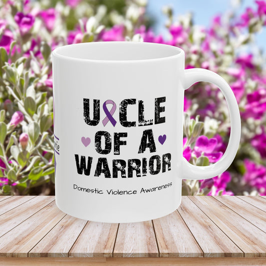 Uncle of a Warrior - Personalized Domestic Violence Awareness Gift, Empowerment and Resilience Ceramic Mug, Support for Survivors