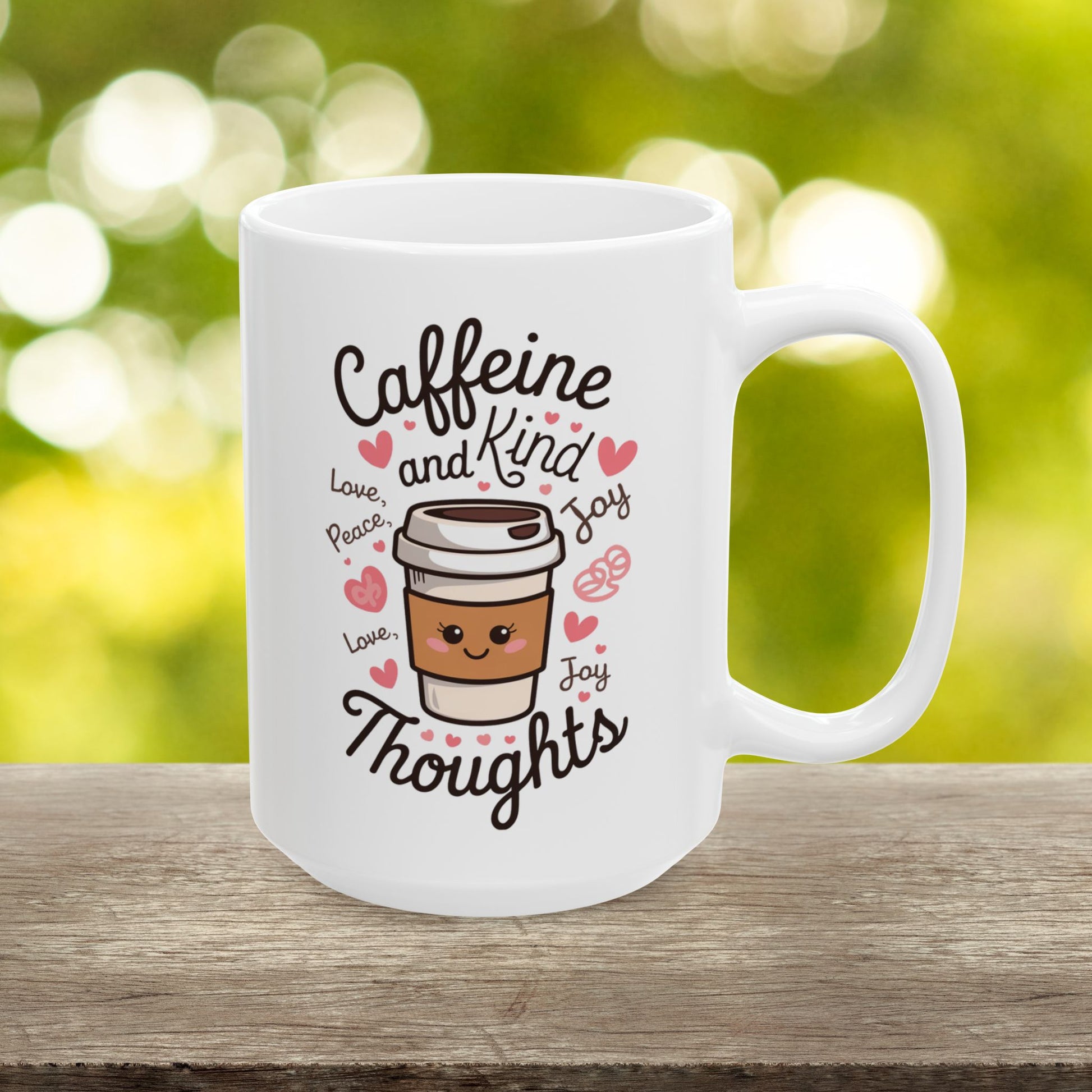 Caffeine And Kind Thoughts  - Ceramic Mug, (11oz, 15oz)