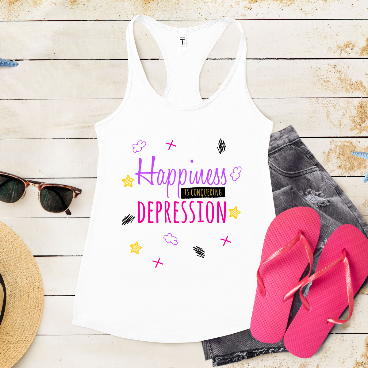 Happiness Is Conquering Depression - Women's Ideal Racerback Tank