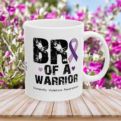 Bro of a Warrior - Personalized Domestic Violence Awareness Gift, Empowerment and Resilience Ceramic Mug, Support for Survivors