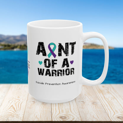 Aunt of a Warrior - Personalized Suicide Prevention Awareness Gift, Empowerment and Resilience Ceramic Mug, Support for Survivors