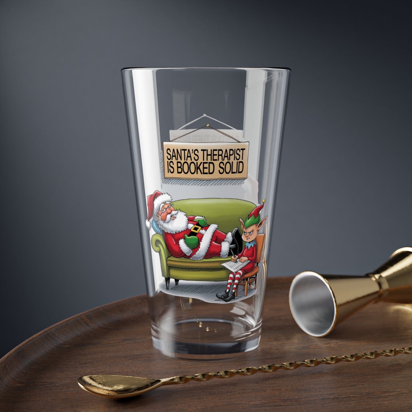 Santa's Therapist Is Booked Solid, Christmas Pint Glass, 16oz