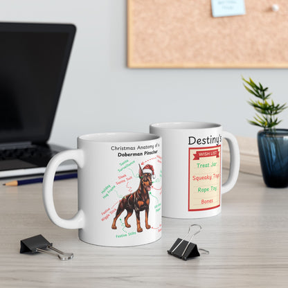 Doberman Pinscher (Red & Rust) Personalized Christmas Dog Anatomy Mug, Funny Holiday Gift for Dog Lovers, Festive Dog Breed Coffee Cup