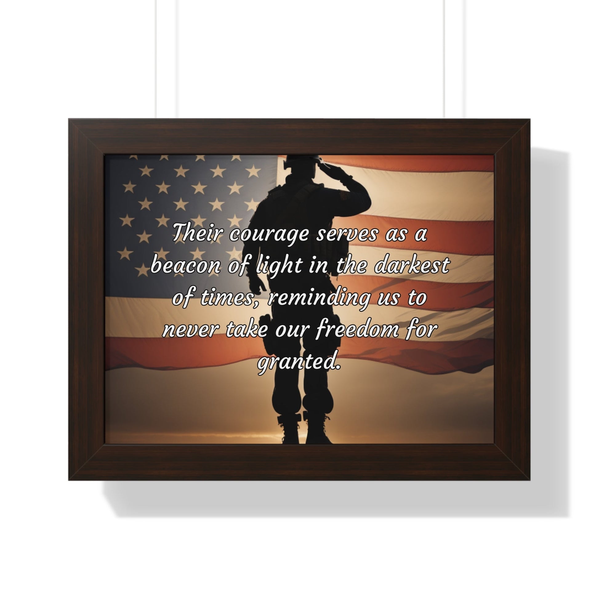 Their courage serves as a beacon of light in the darkest of times, reminding us to never take our freedom for granted - Memorial Day Framed Horizontal Poster