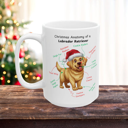 Labrador Retriever (Yellow) Personalized Christmas Dog Anatomy Mug, Funny Holiday Gift for Dog Lovers, Festive Dog Breed Coffee Cup