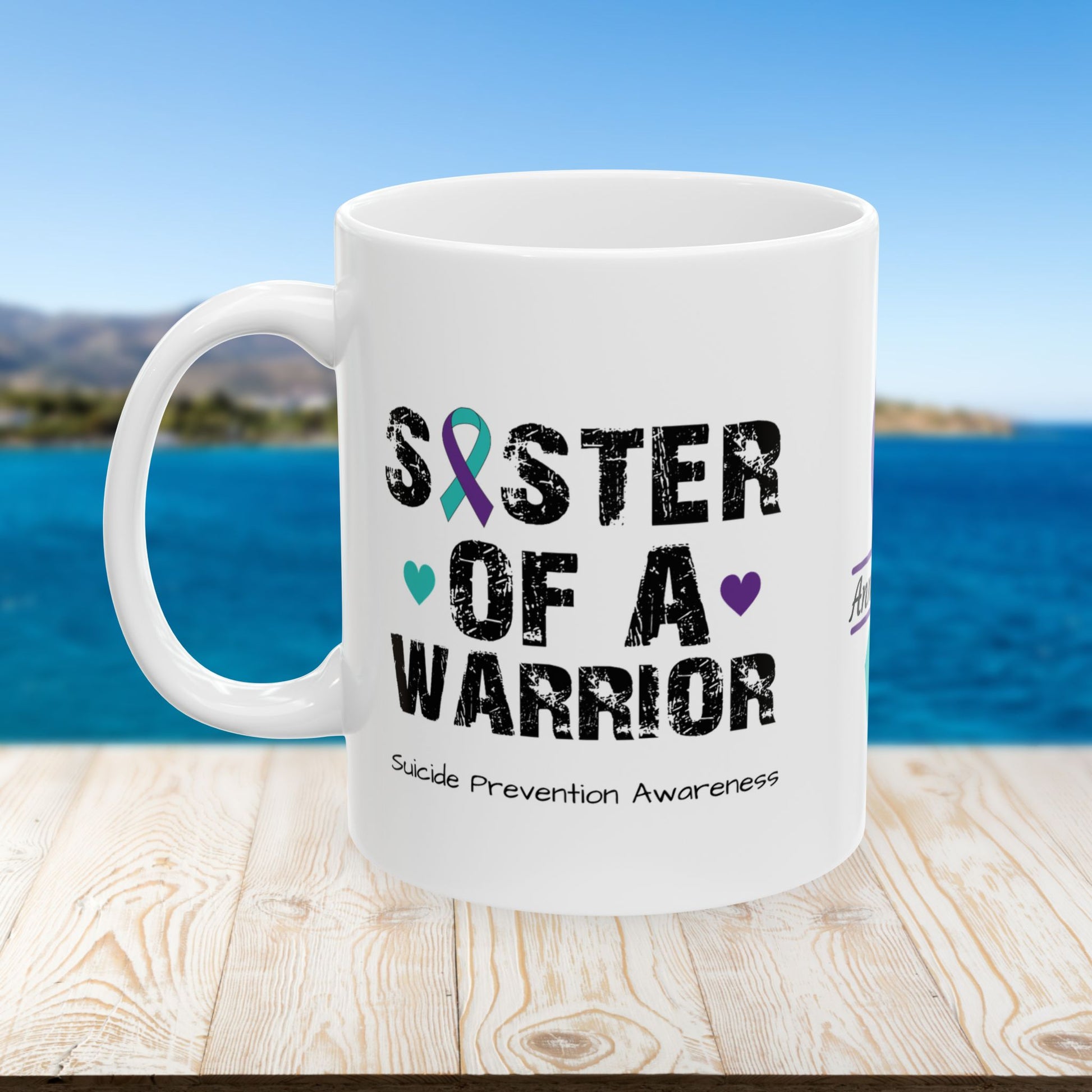 Sister of a Warrior - Personalized Suicide Prevention Awareness Gift, Empowerment and Resilience Ceramic Mug, Support for Survivors