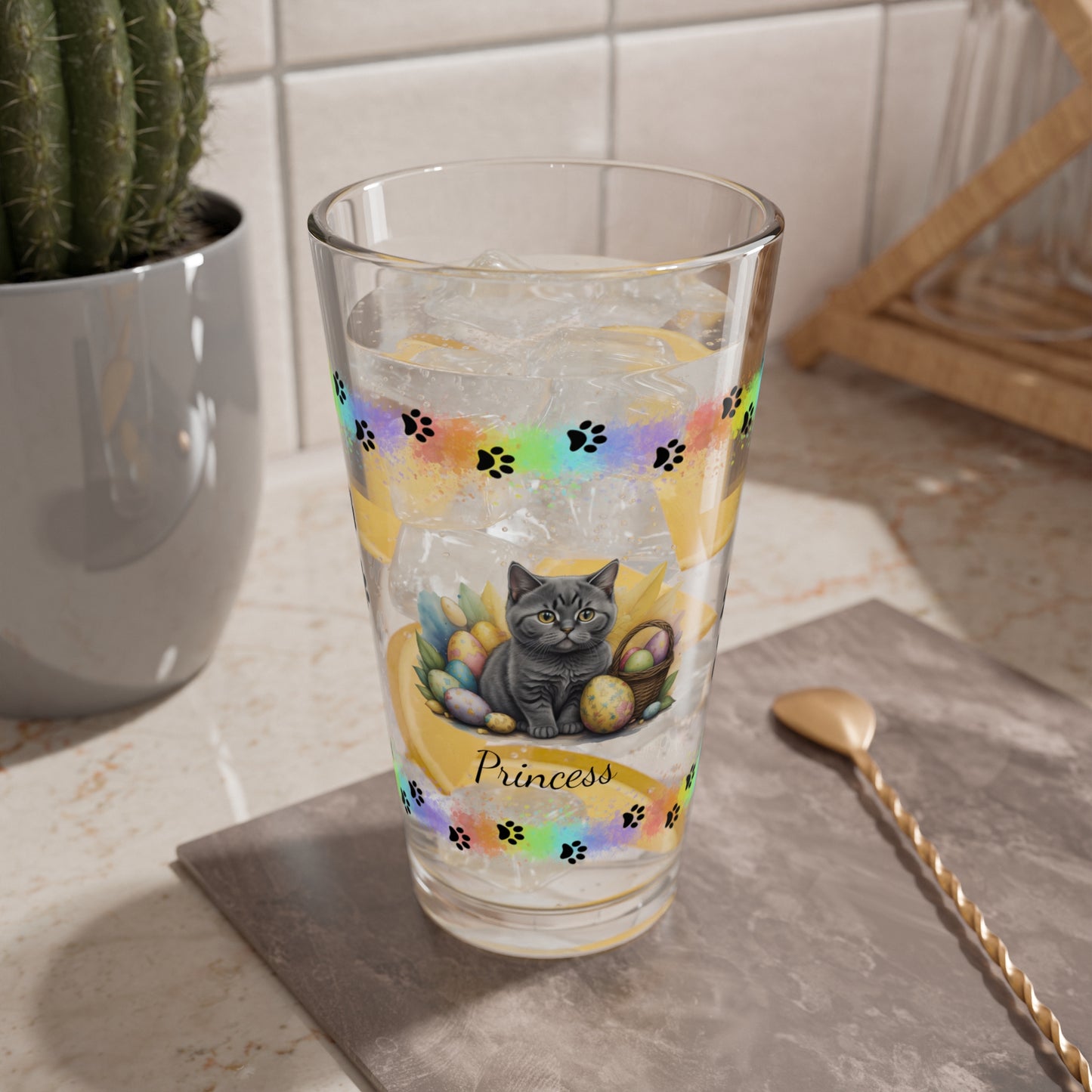 British Shorthair Easter Kitten 16oz Pint Glass - Personalized Cat-Themed Gift, Mental Health Drinkware, Holiday Décor & Easter Celebration