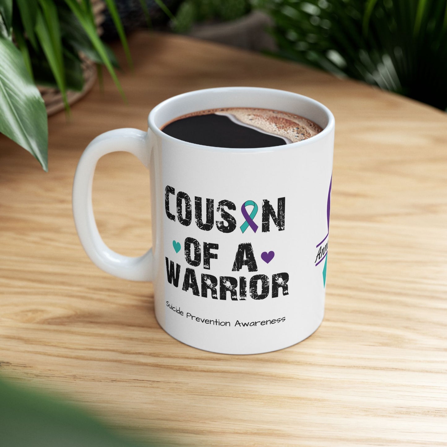 Cousin of a Warrior - Personalized Suicide Prevention Awareness Gift, Empowerment and Resilience Ceramic Mug, Support for Survivors