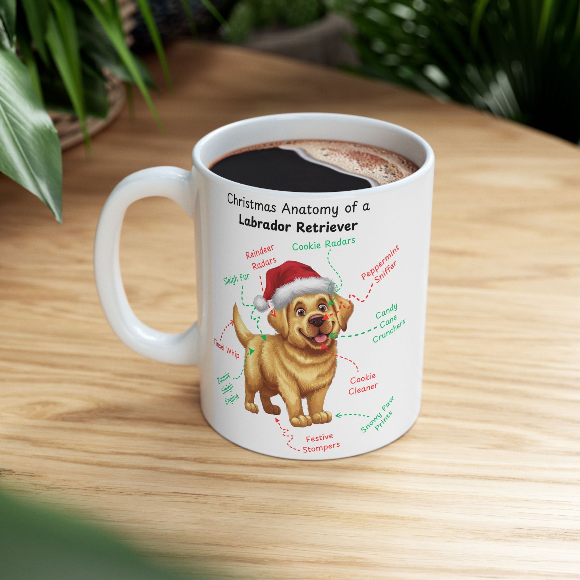 Labrador Retriever (Yellow) Personalized Christmas Dog Anatomy Mug, Funny Holiday Gift for Dog Lovers, Festive Dog Breed Coffee Cup