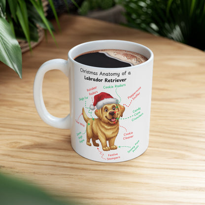 Labrador Retriever (Yellow) Personalized Christmas Dog Anatomy Mug, Funny Holiday Gift for Dog Lovers, Festive Dog Breed Coffee Cup