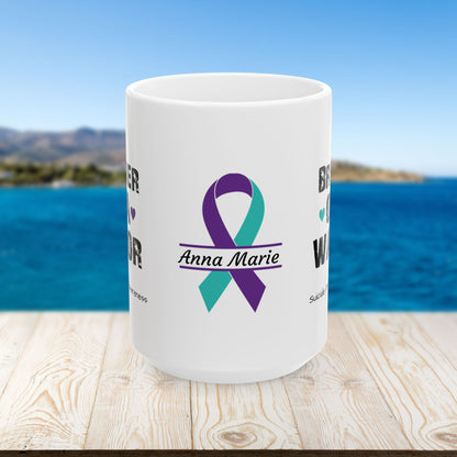 Brother of a Warrior - Personalized Suicide Prevention Awareness Gift, Empowerment and Resilience Ceramic Mug, Support for Survivors