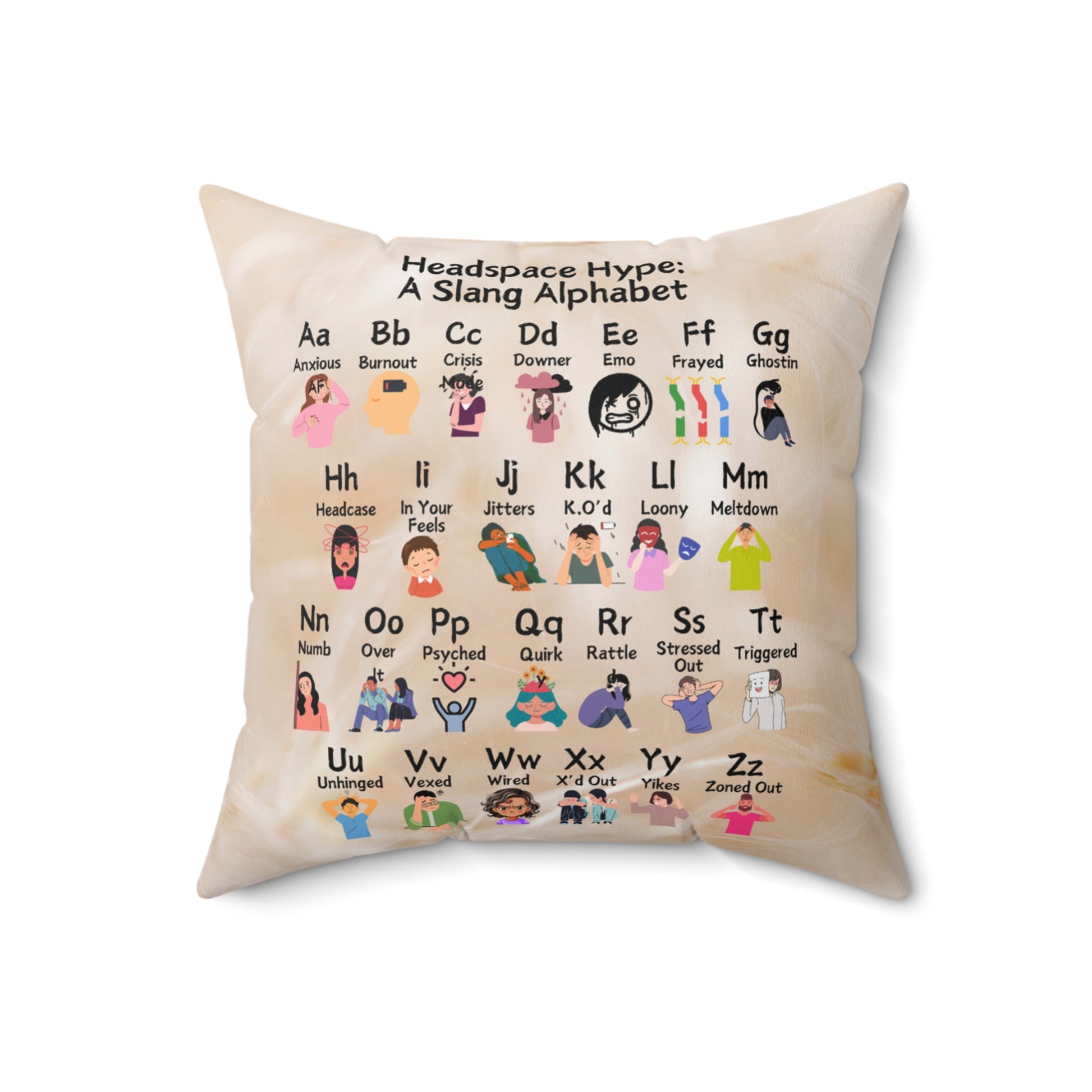 Headspace Hype: A Slang Alphabet Spun Polyester Square Pillow