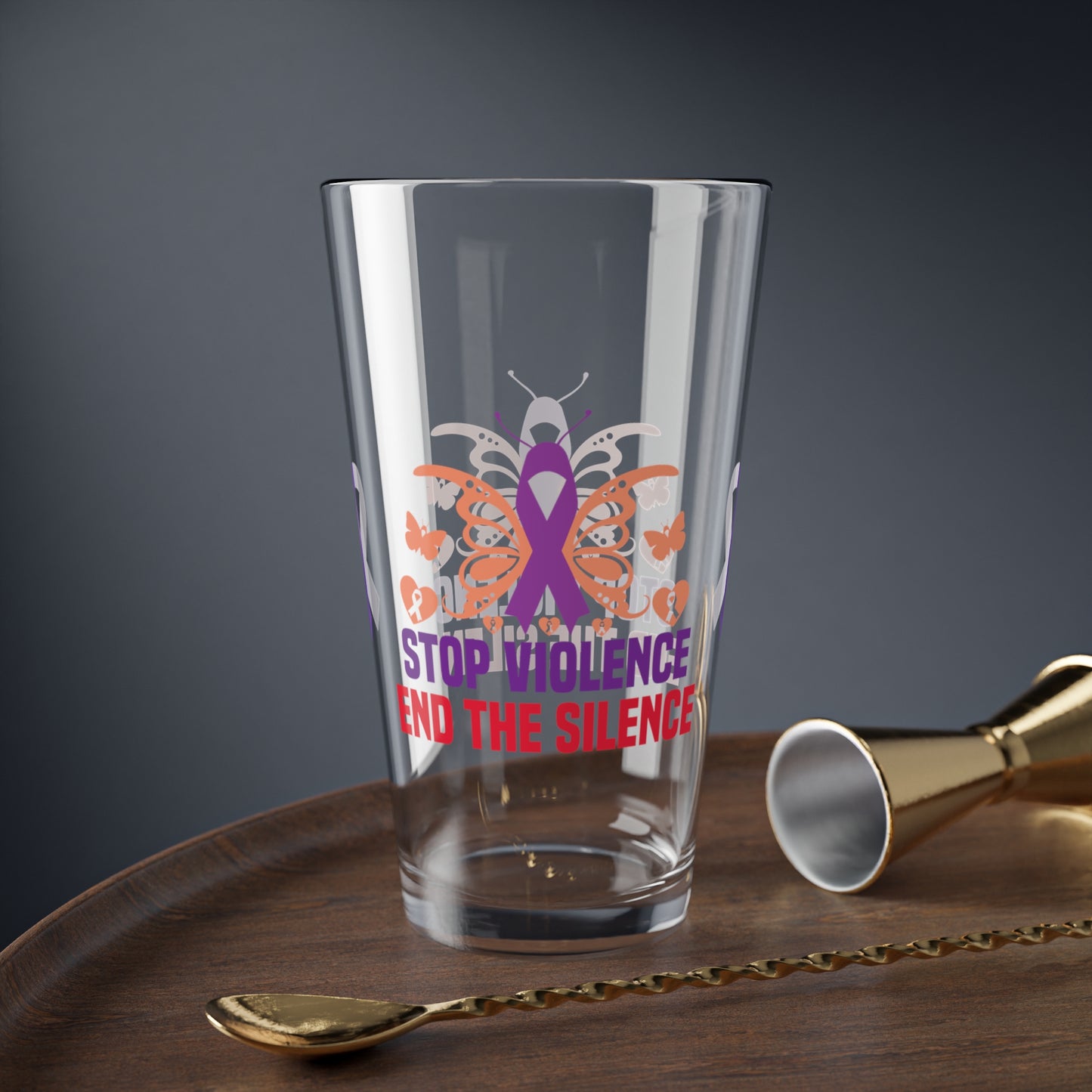 Stop Violence End The Silence 16oz Pint Glass - Stop Abuse, Support Survivors, Break the Silence