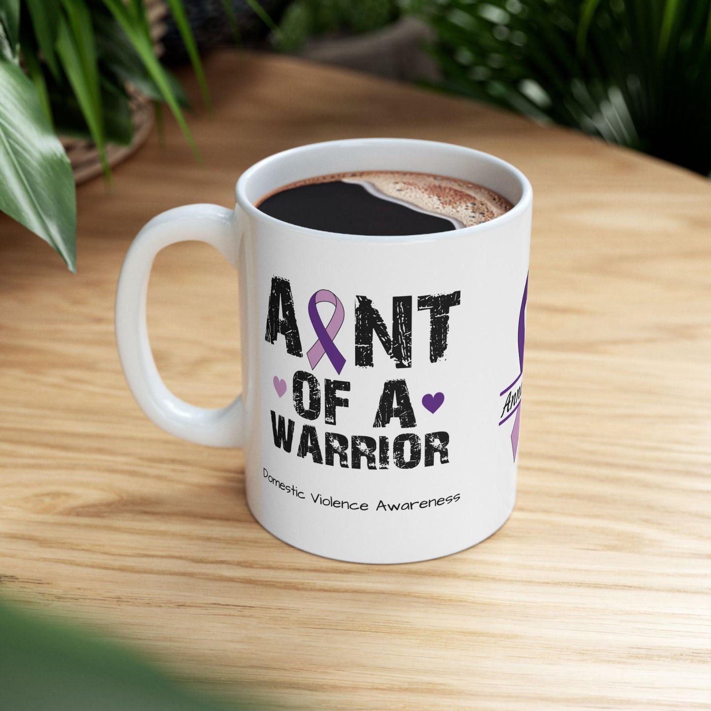 Aunt of a Warrior - Personalized Domestic Violence Awareness Gift, Empowerment and Resilience Ceramic Mug, Support for Survivors