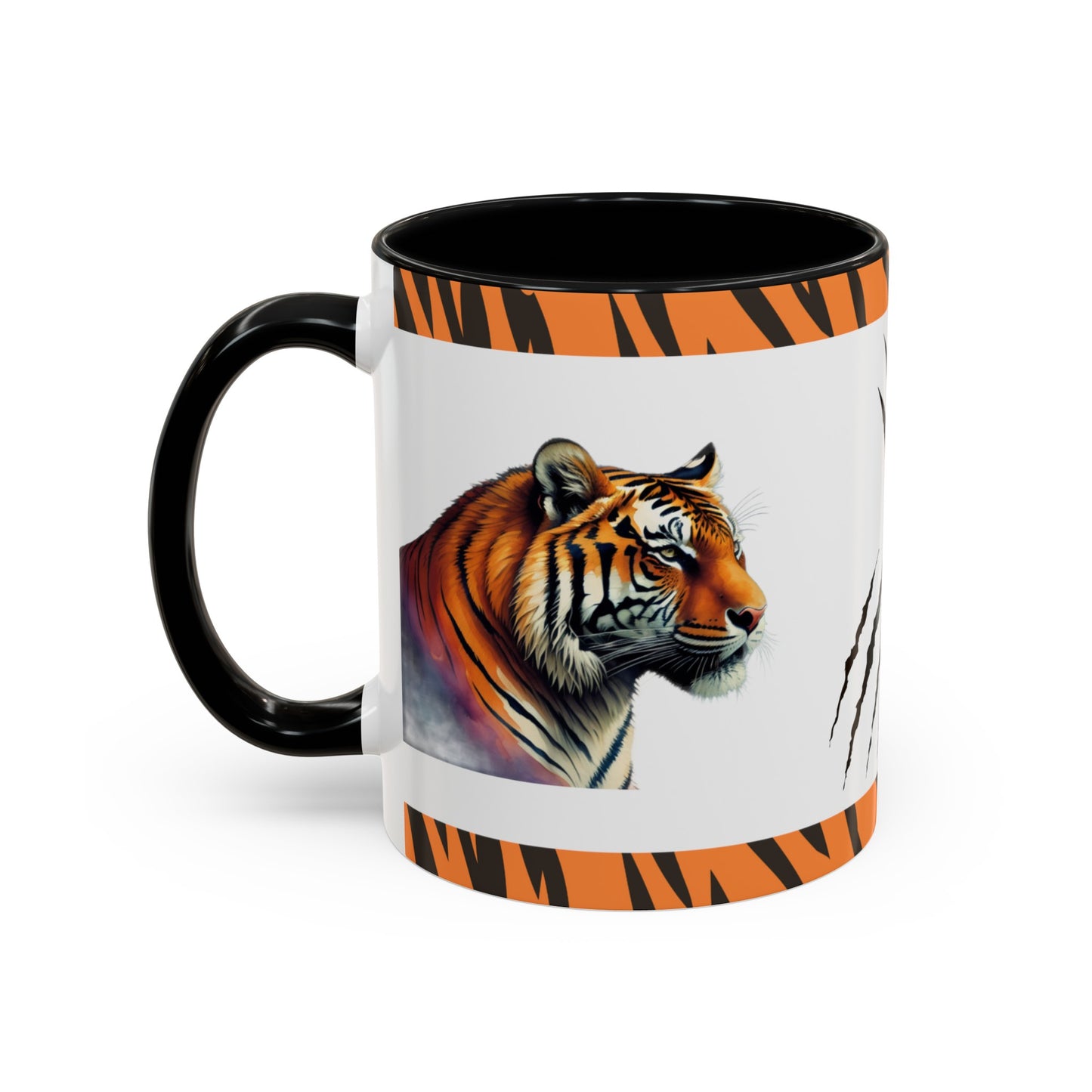 Striped Serenity: Tiger Accent Coffee Mug (11, 15oz)