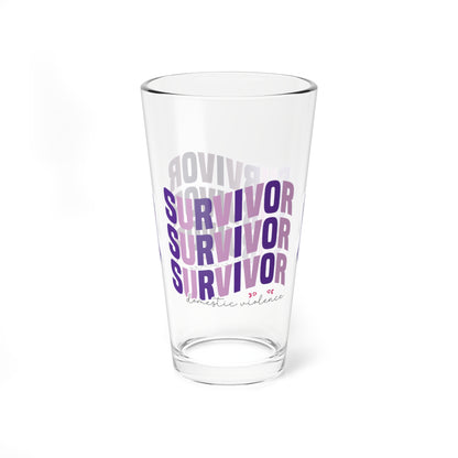 Survivor Survivor Survivor Domestic Violence 16oz Pint Glass - Stop Abuse, Support Survivors, Break the Silence