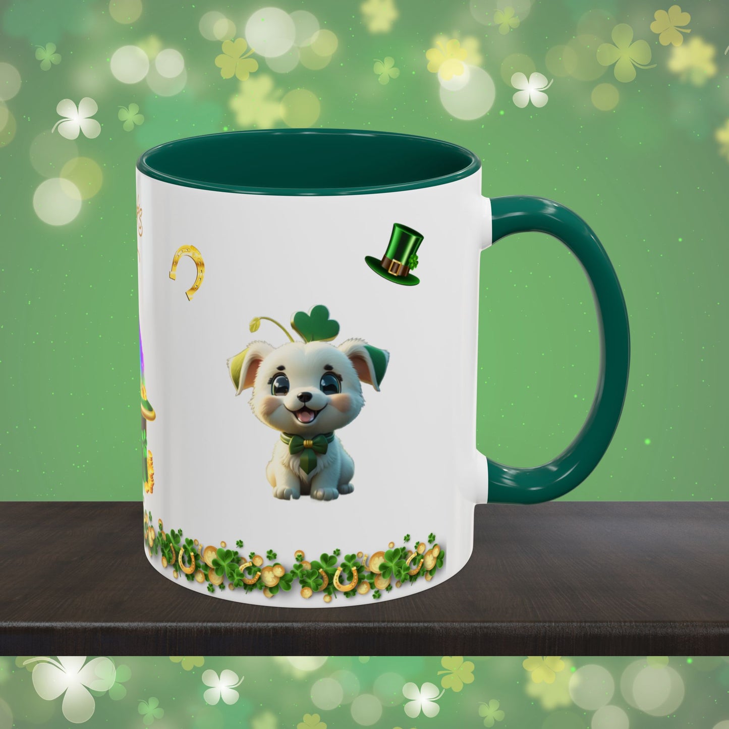 Gaelic Gratitude Puppy: St. Patrick's Day Two-Tone Coffee Mug - Festive Ceramic Mug for Positivity & Mindfulness