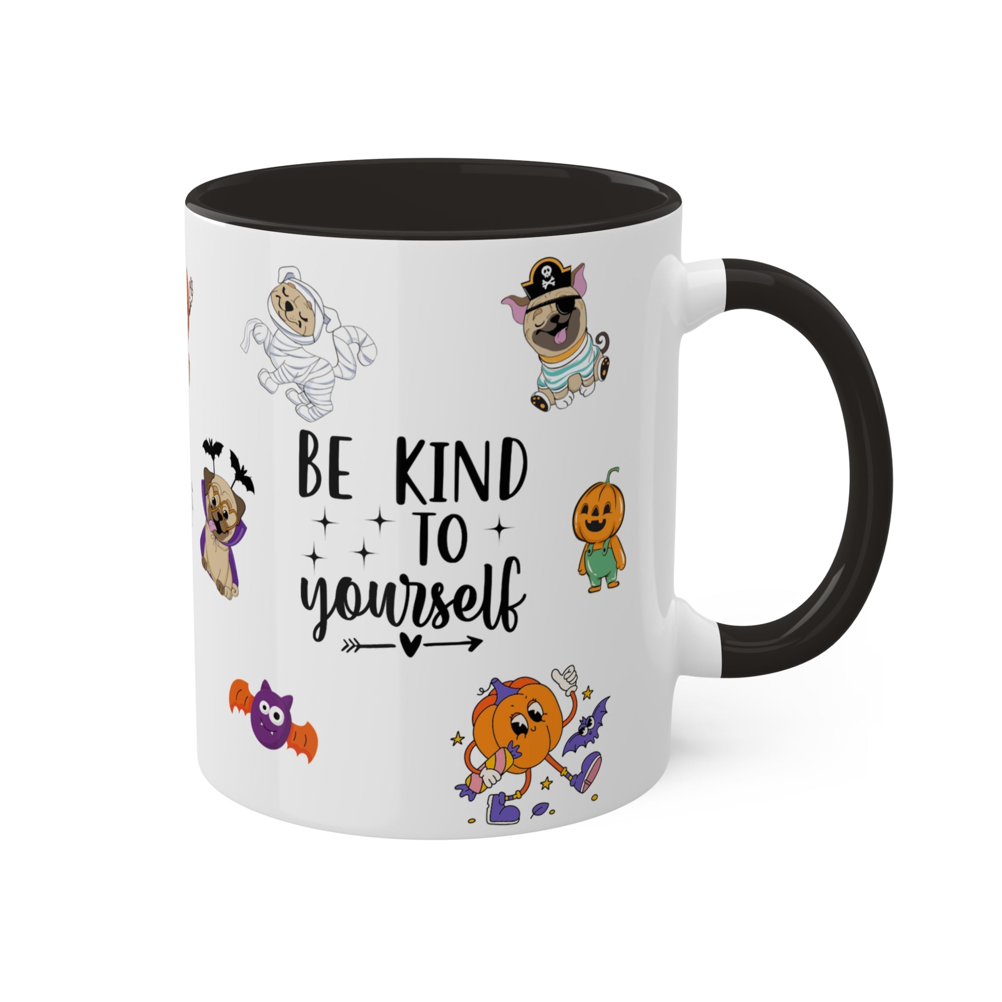 Be Kind To Yourself - Halloween Affirmation Mug - 11oz Ceramic Coffee Cup with Positive Quotes & Cute Vibes