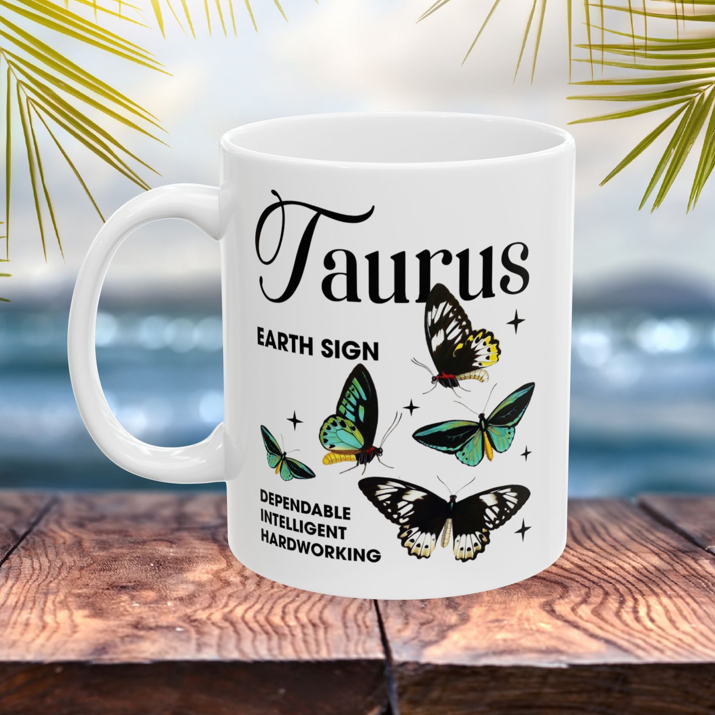 Taurus Personalized Zodiac Mug, Gift for Taurus, Horoscope Gift, Taurus Birthday, Butterfly Design, Astrology Taurus Mug, Taurus Zodiac Sign, Zodiac Gift