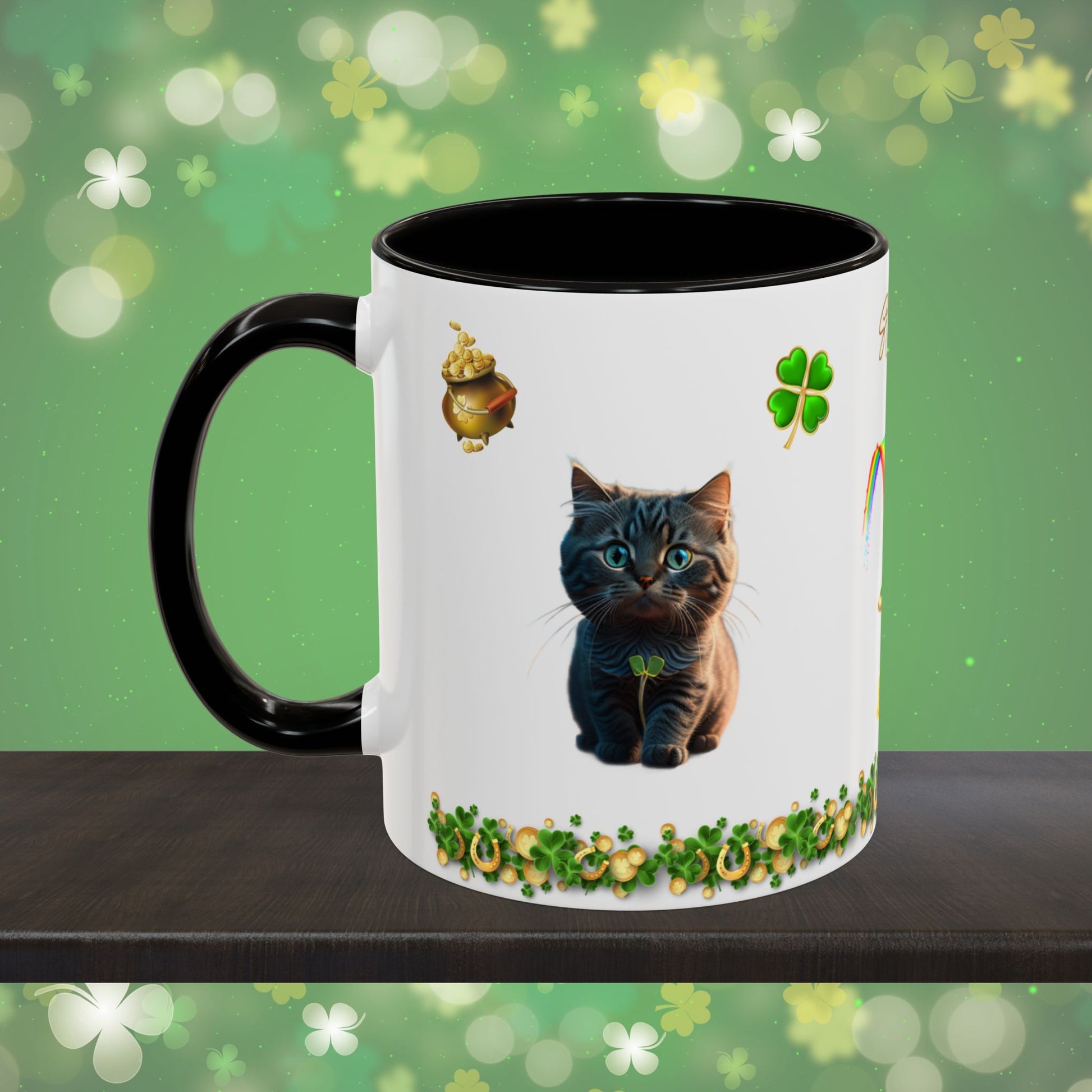 Lucky Labyrinth of Little Paws: St. Patrick's Day Two-Tone Coffee Mug - Festive Ceramic Mug for Positivity & Mindfulness