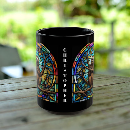 Sloth Personalized Mug, Stained Glass Zoo Animal Design, Unique Ceramic Gift for Wildlife Lovers, Coffee, Tea, & Hot Chocolate Cup