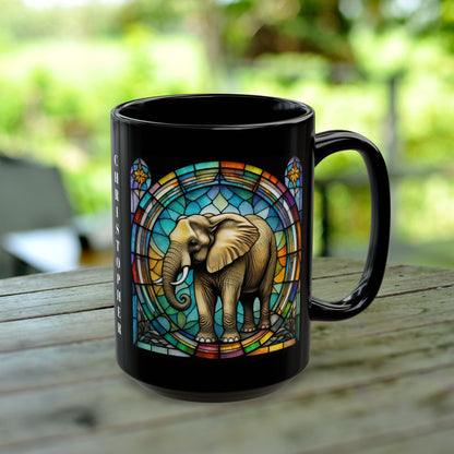 Elephant Bear Personalized Mug, Stained Glass Zoo Animal Design, Unique Ceramic Gift for Wildlife Lovers, Coffee, Tea, & Hot Chocolate Cup