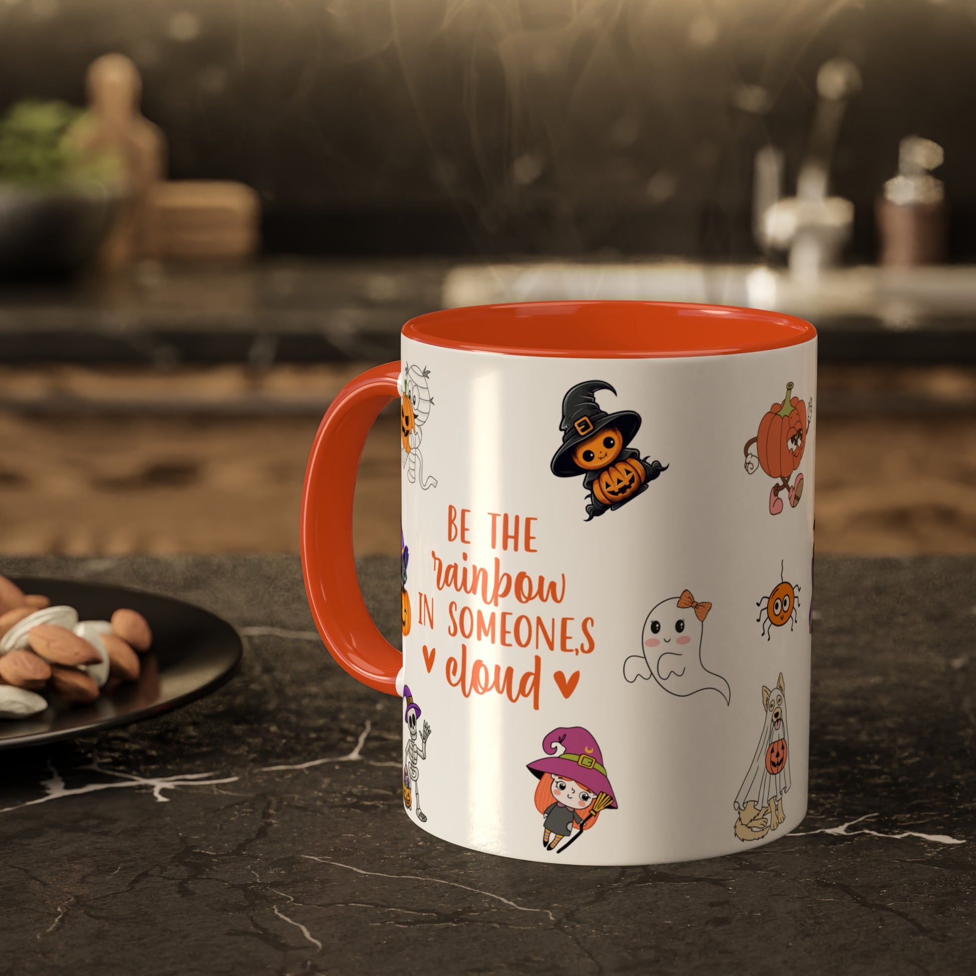 Be The Rainbow In Someone's Cloud  - Halloween Affirmation Mug - 11oz Ceramic Coffee Cup with Positive Quotes & Cute Vibes