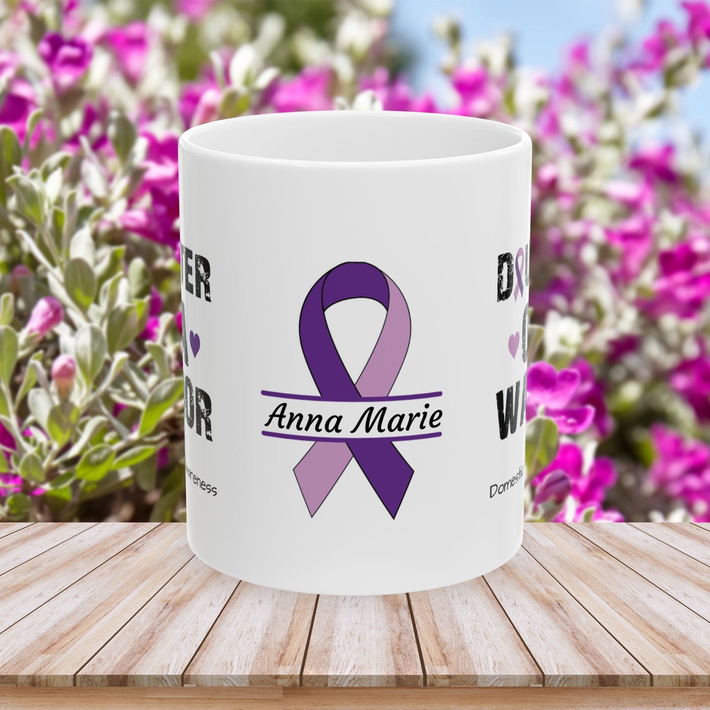 Daughter of a Warrior - Personalized Domestic Violence Awareness Gift, Empowerment and Resilience Ceramic Mug, Support for Survivors