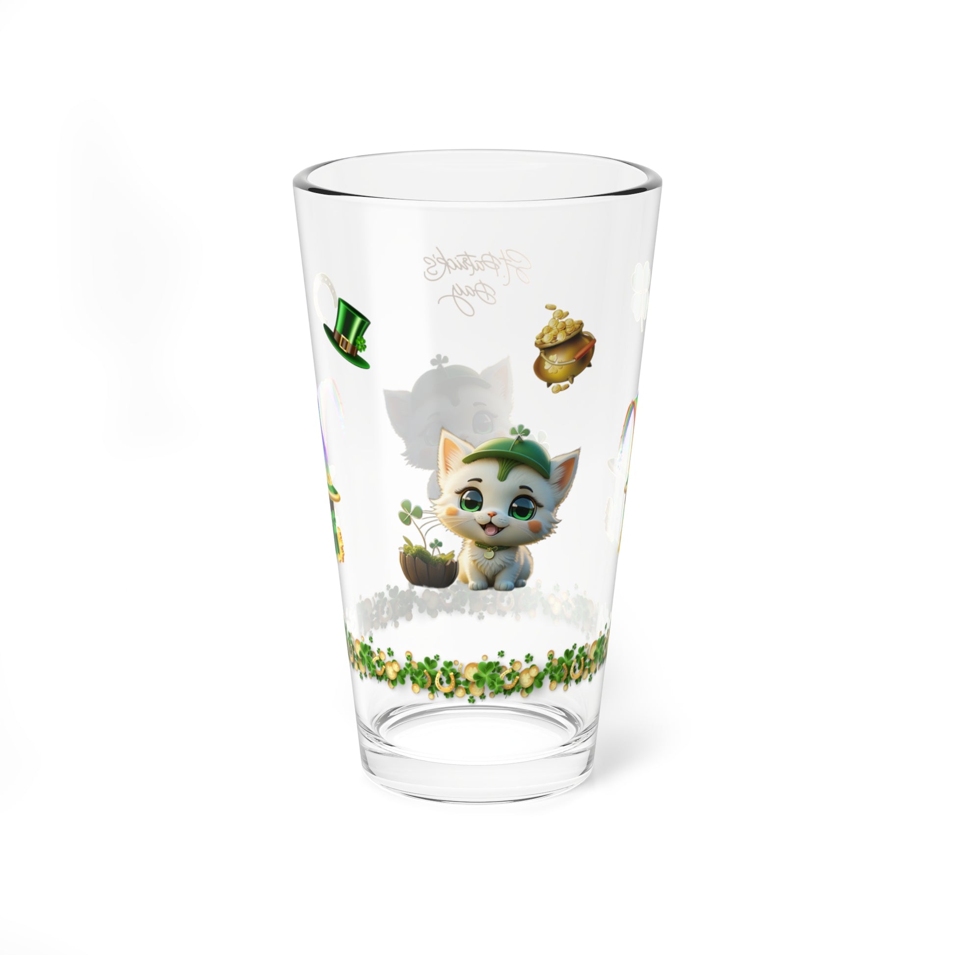 Clover Comfort Cat - St. Patrick's Day Pint Glass, 16oz