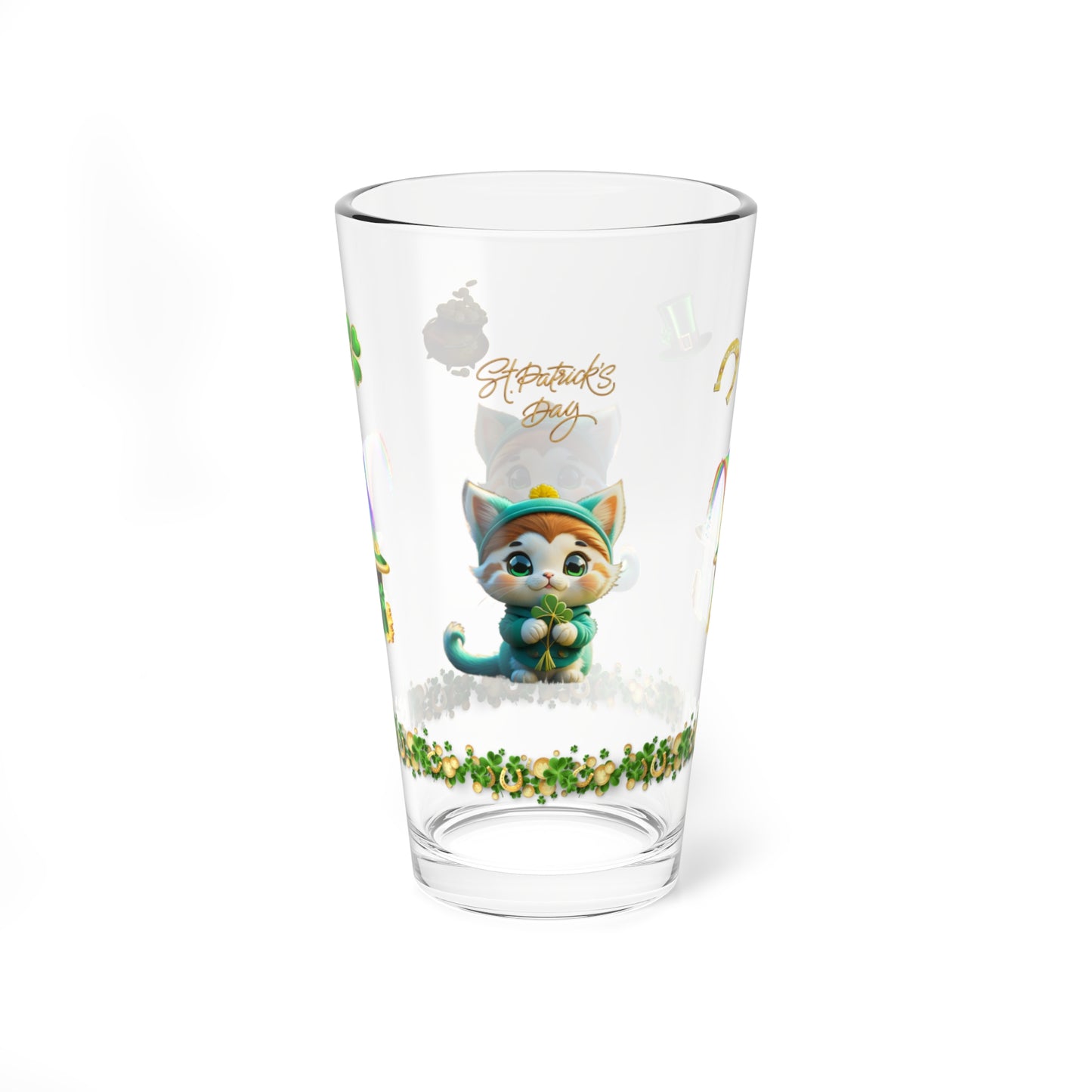 Serene Shamrock Kitty - St. Patrick's Day Pint Glass, 16oz