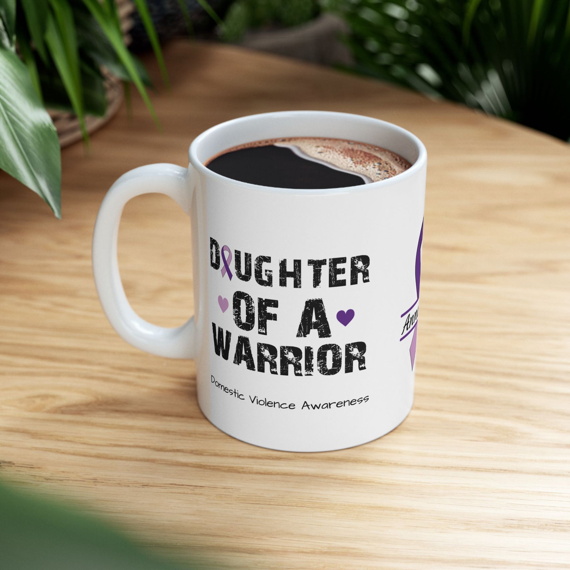 Daughter of a Warrior - Personalized Domestic Violence Awareness Gift, Empowerment and Resilience Ceramic Mug, Support for Survivors