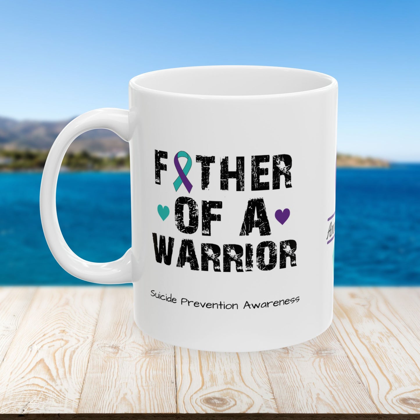 Father of a Warrior - Personalized Suicide Prevention Awareness Gift, Empowerment and Resilience Ceramic Mug, Support for Survivors