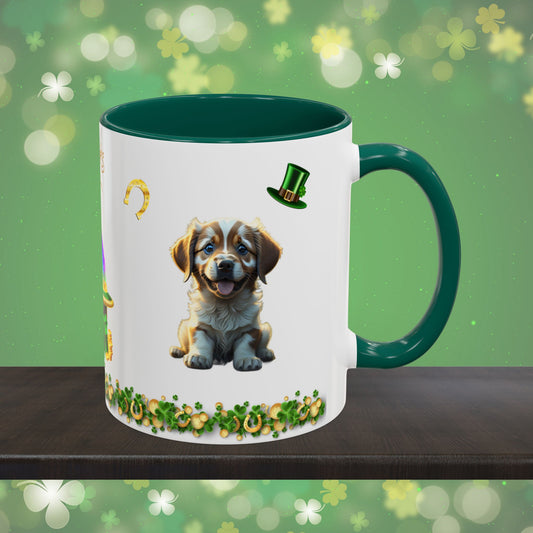 Zenful Zigzags of Puppy Zen: St. Patrick's Day Two-Tone Coffee Mug - Festive Ceramic Mug for Positivity & Mindfulness