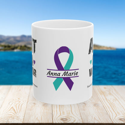 Aunt of a Warrior - Personalized Suicide Prevention Awareness Gift, Empowerment and Resilience Ceramic Mug, Support for Survivors