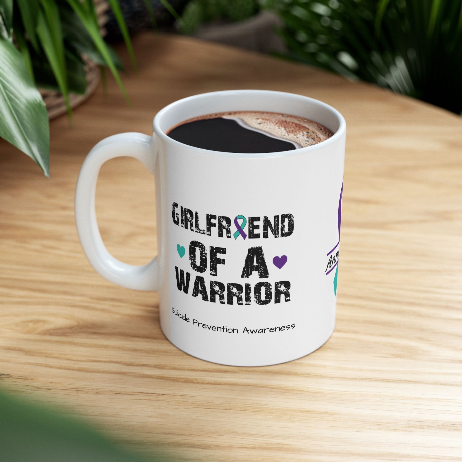 Girlfriend of a Warrior - Personalized Suicide Prevention Awareness Gift, Empowerment and Resilience Ceramic Mug, Support for Survivors