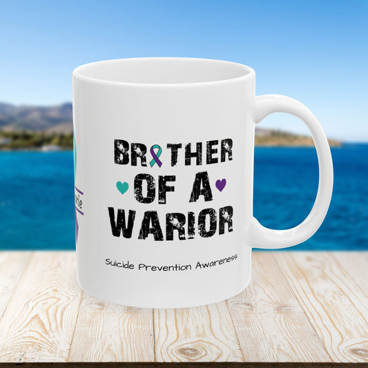 Brother of a Warrior - Personalized Suicide Prevention Awareness Gift, Empowerment and Resilience Ceramic Mug, Support for Survivors