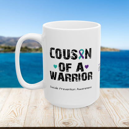 Cousin of a Warrior - Personalized Suicide Prevention Awareness Gift, Empowerment and Resilience Ceramic Mug, Support for Survivors